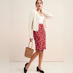 Rouje Carrie Viscose Midi Skirt, Red White Floral